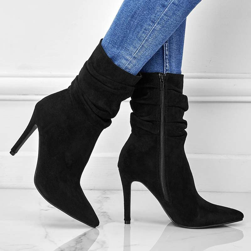 Women's Fashion Suede Pointed High Heels Boots - Outfit Emporium