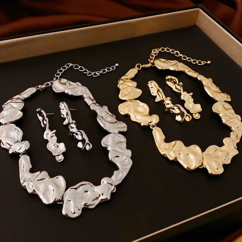 Women's High-grade Metal Lava Irregular Earrings Necklace