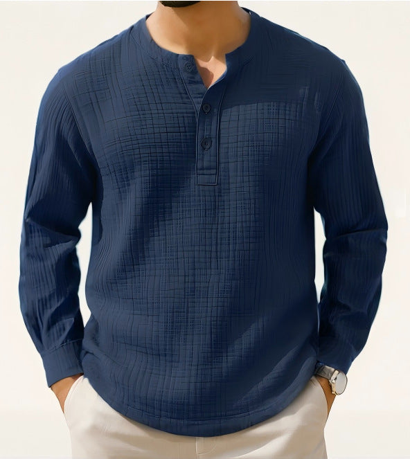 Cotton And Linen Long Sleeve T-shirt Round Neck