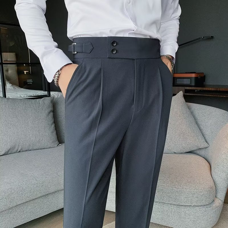 Autumn Retro High Waist Business Pure Color Straight Casual Trousers