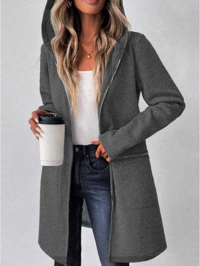 Women's Autumn Long Sleeve Hoodie Jacket, Drop Shoulder