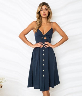 Sleeveless Backless Strap Long Close-fitting Sheath - Outfit Emporium