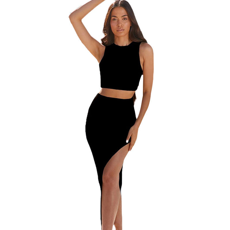 Women's Short Top Split Hip Skirt Two-piece Set Dress - Outfit Emporium