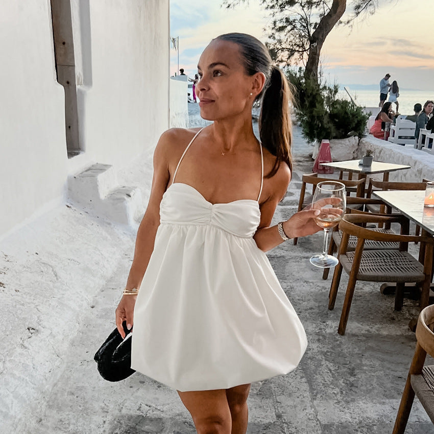 Women's Sexy Suspenders Puff Mini Dress - Outfit Emporium