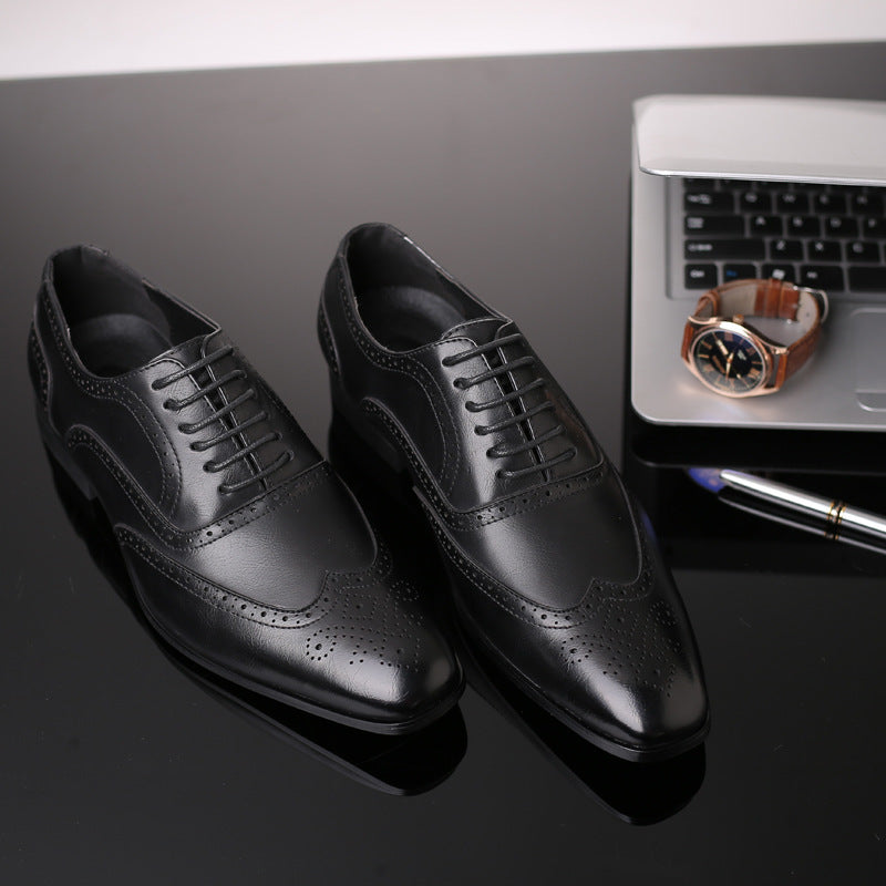 British block carved business leather shoes - Outfit Emporium