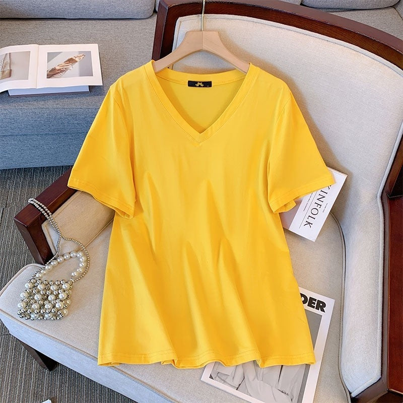 Pure Cotton Summer V-neck Short Sleeve T-shirt - Outfit Emporium