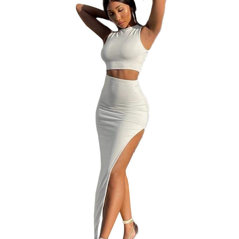 Women's Short Top Split Hip Skirt Two-piece Set Dress - Outfit Emporium