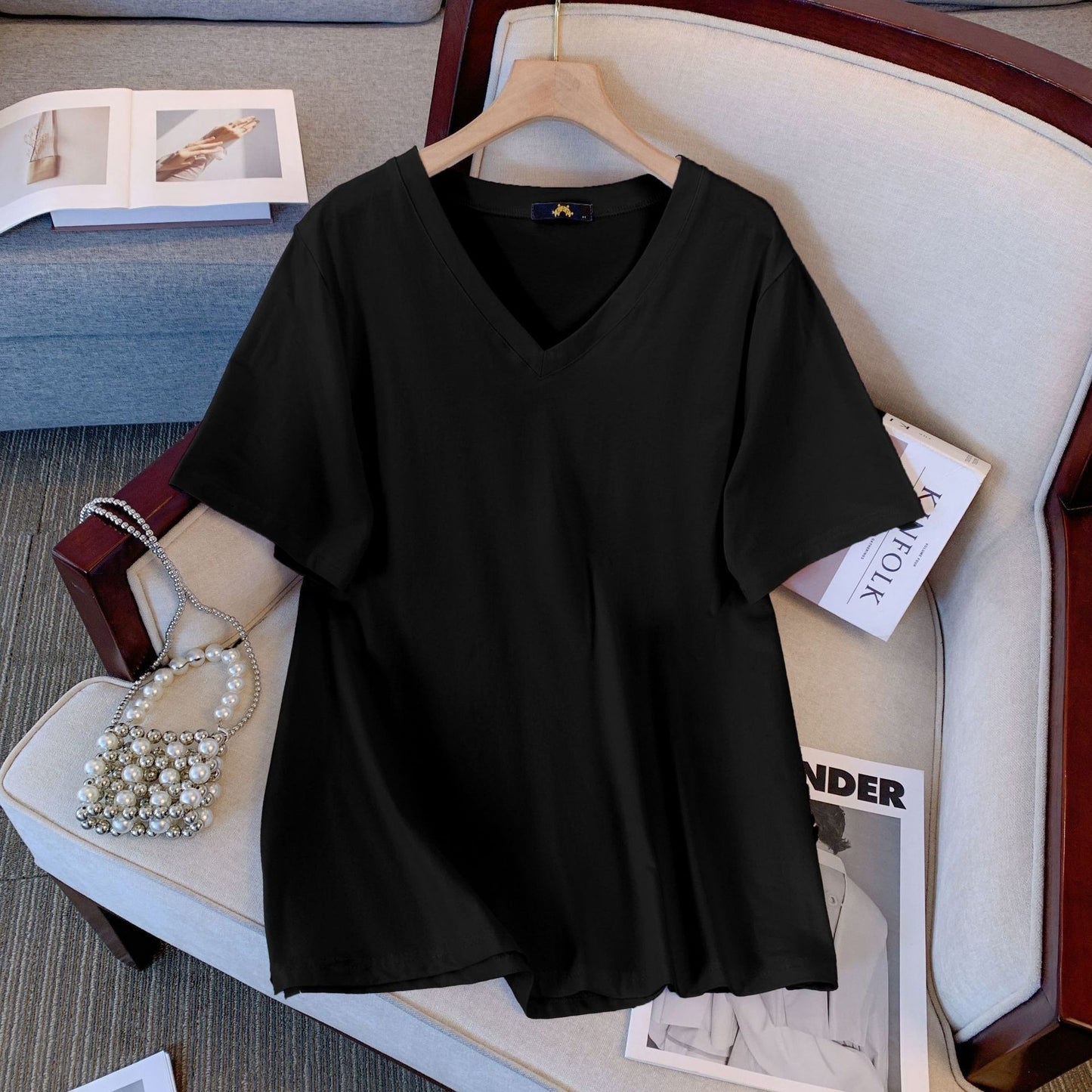 Pure Cotton Summer V-neck Short Sleeve T-shirt - Outfit Emporium