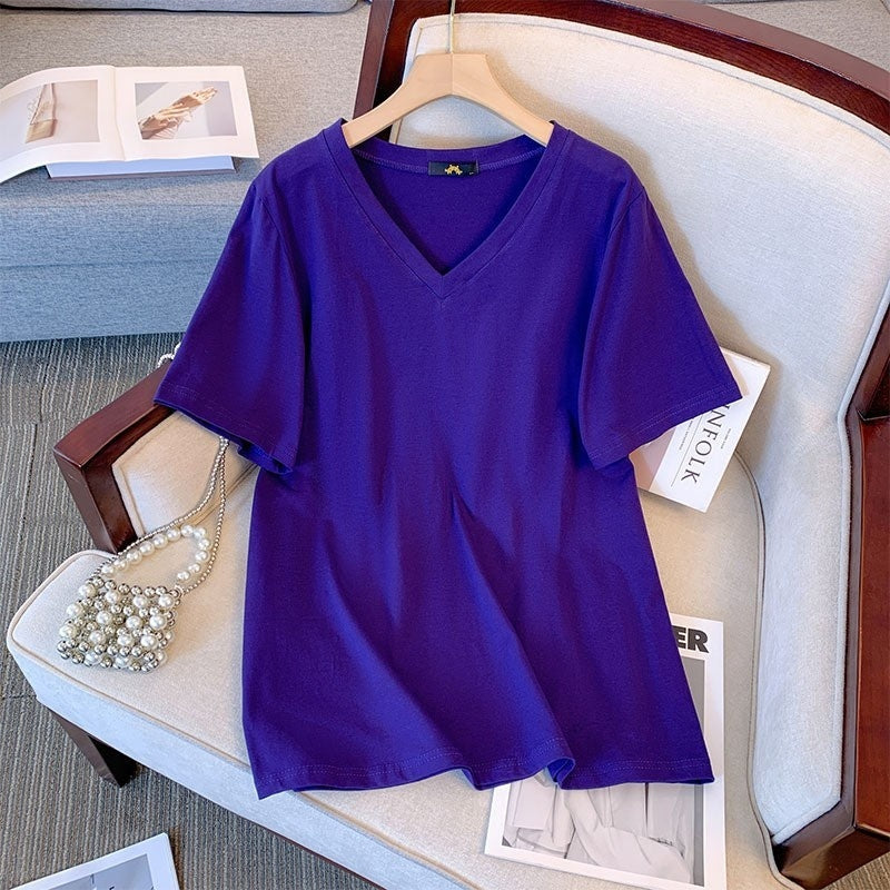 Pure Cotton Summer V-neck Short Sleeve T-shirt - Outfit Emporium