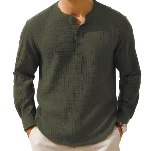 Cotton And Linen Long Sleeve T-shirt Round Neck