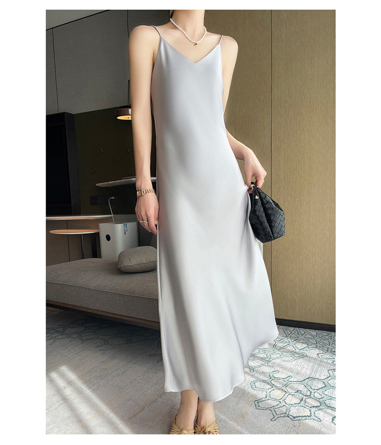 Women's Spring And Summer New Silk Satin High-grade Suspenders Dress - Outfit Emporium