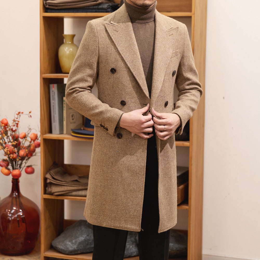 Brown Warm Wool Double Breasted Slim Jacket - Outfit Emporium