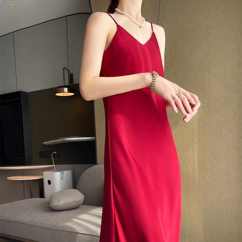 Women's Spring And Summer New Silk Satin High-grade Suspenders Dress - Outfit Emporium