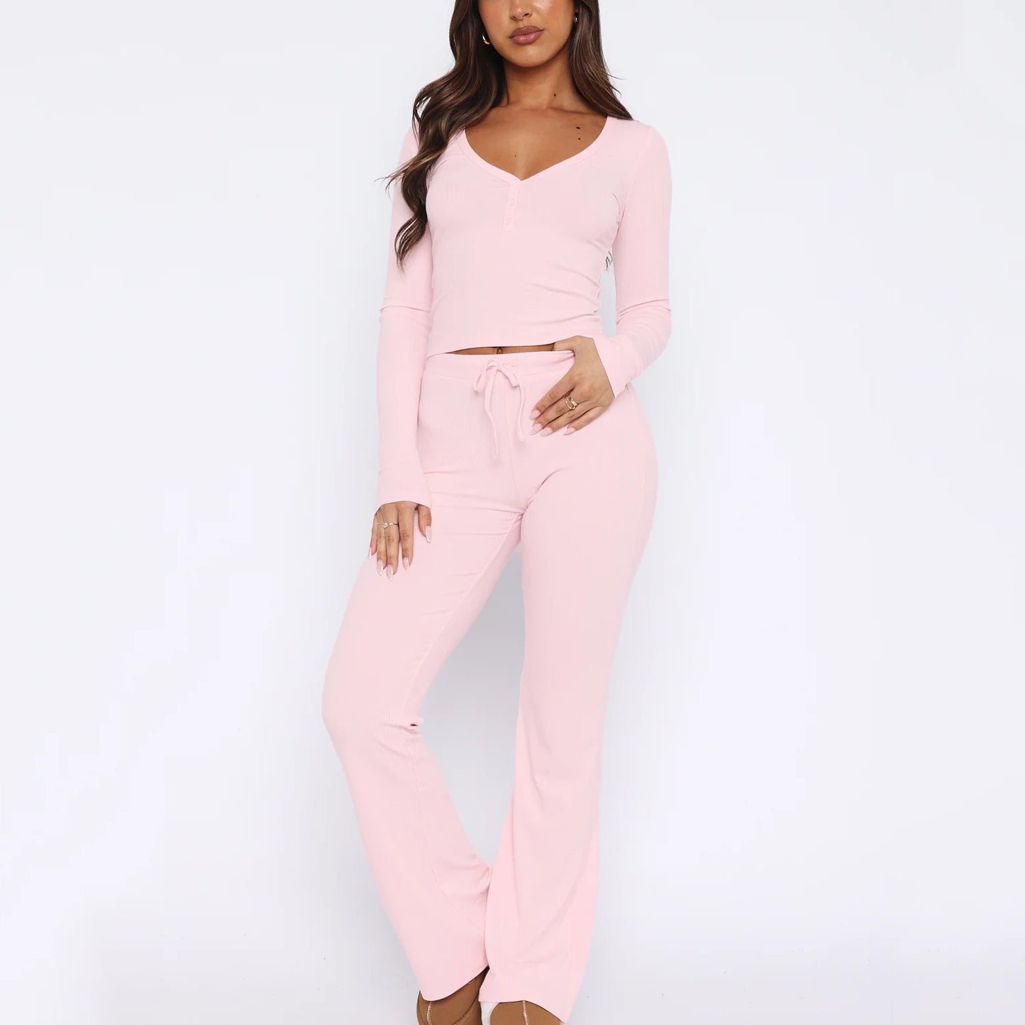 Women's Long Sleeve With Button Top And Trousers