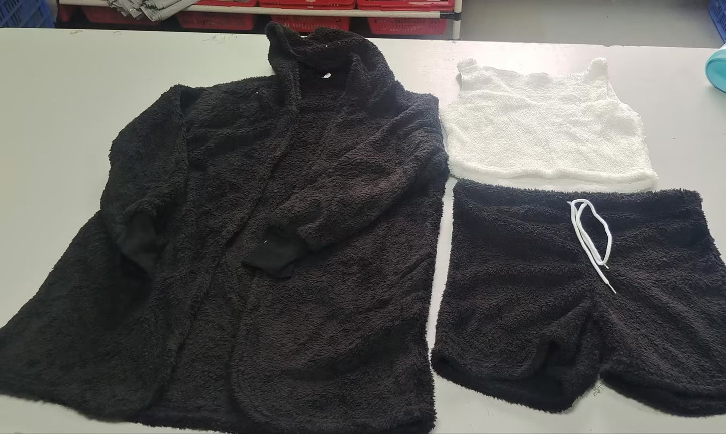 3pcs Long Sleeve Crop Tank Top And Drawstring Shorts Pajamas - Outfit Emporium