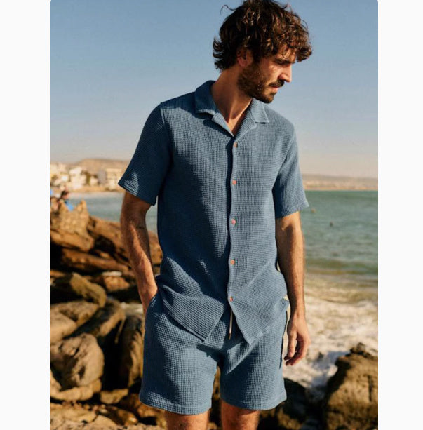Loose Cuban Collar Shirt Shorts Two-piece Suit