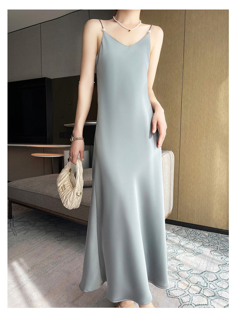 Women's Spring And Summer New Silk Satin High-grade Suspenders Dress - Outfit Emporium