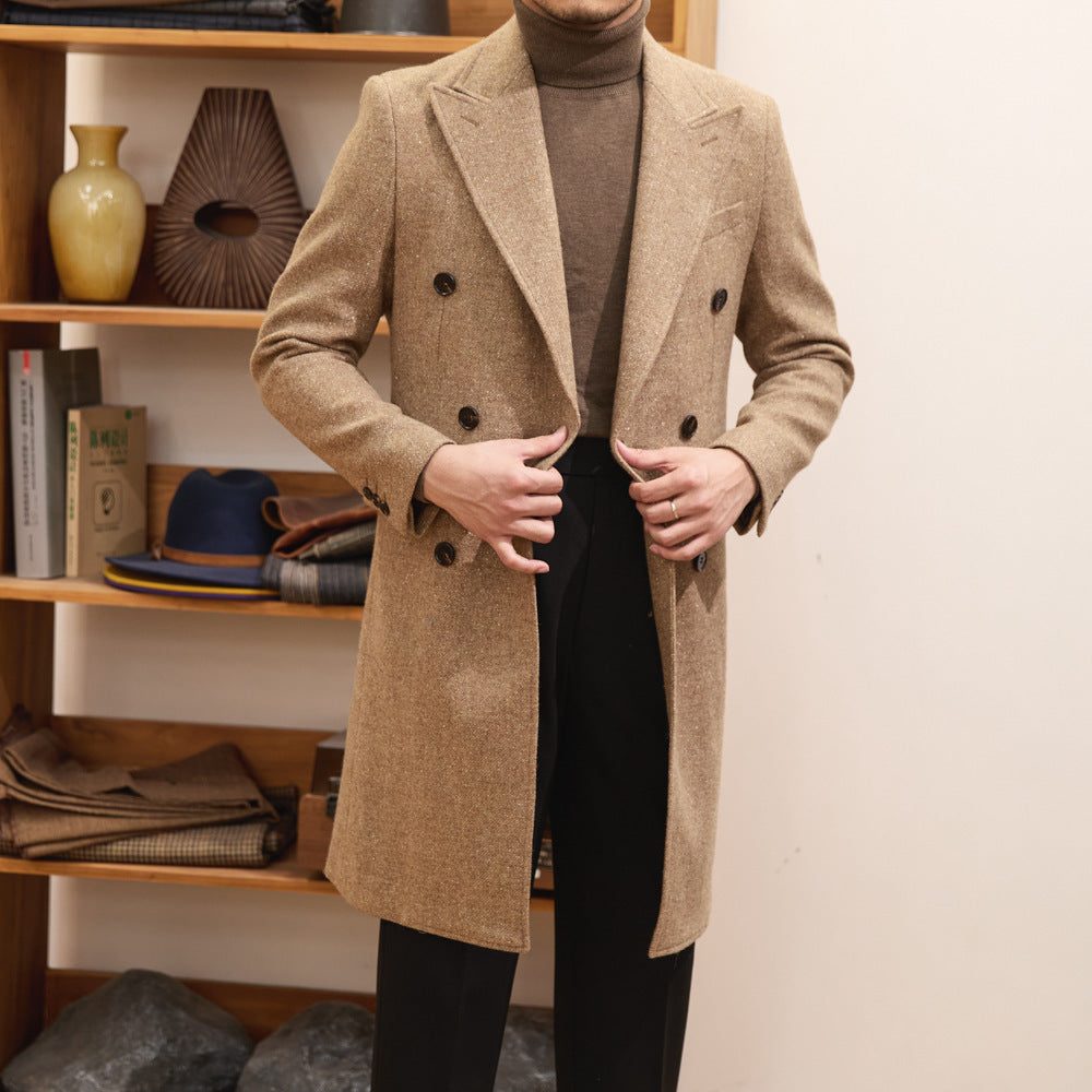 Brown Warm Wool Double Breasted Slim Jacket - Outfit Emporium