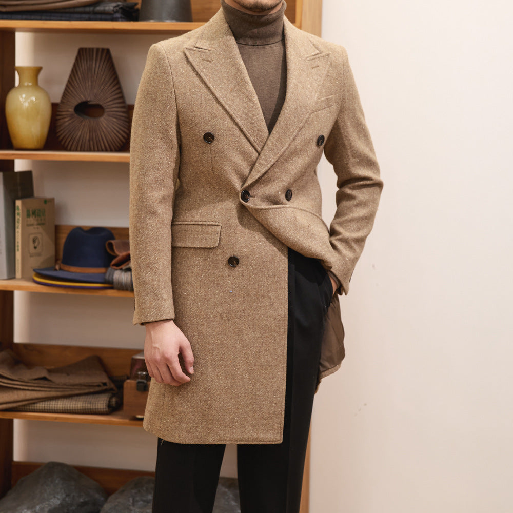 Brown Warm Wool Double Breasted Slim Jacket - Outfit Emporium