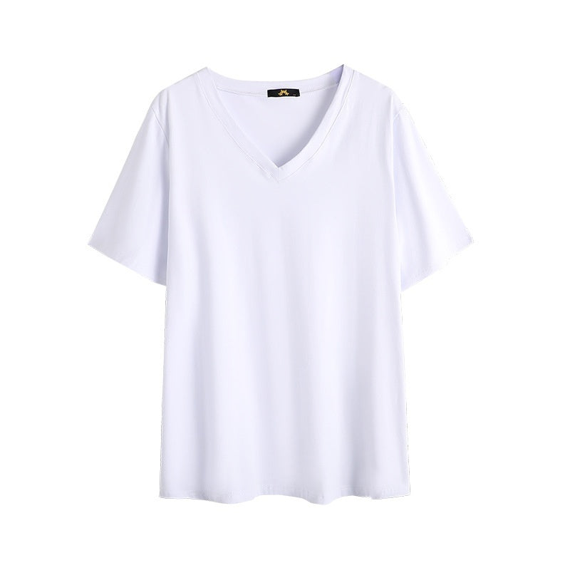 Pure Cotton Summer V-neck Short Sleeve T-shirt - Outfit Emporium