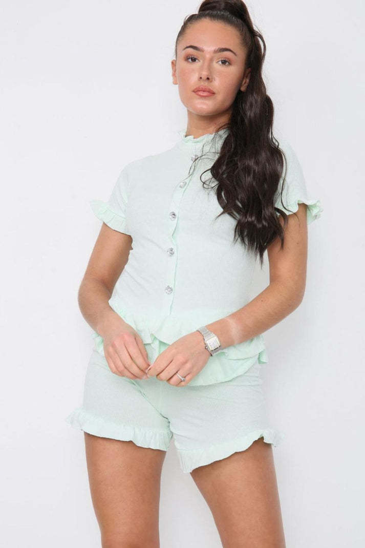 Diamond Frilled Edge Short Co-Ord Set - Outfit Emporium