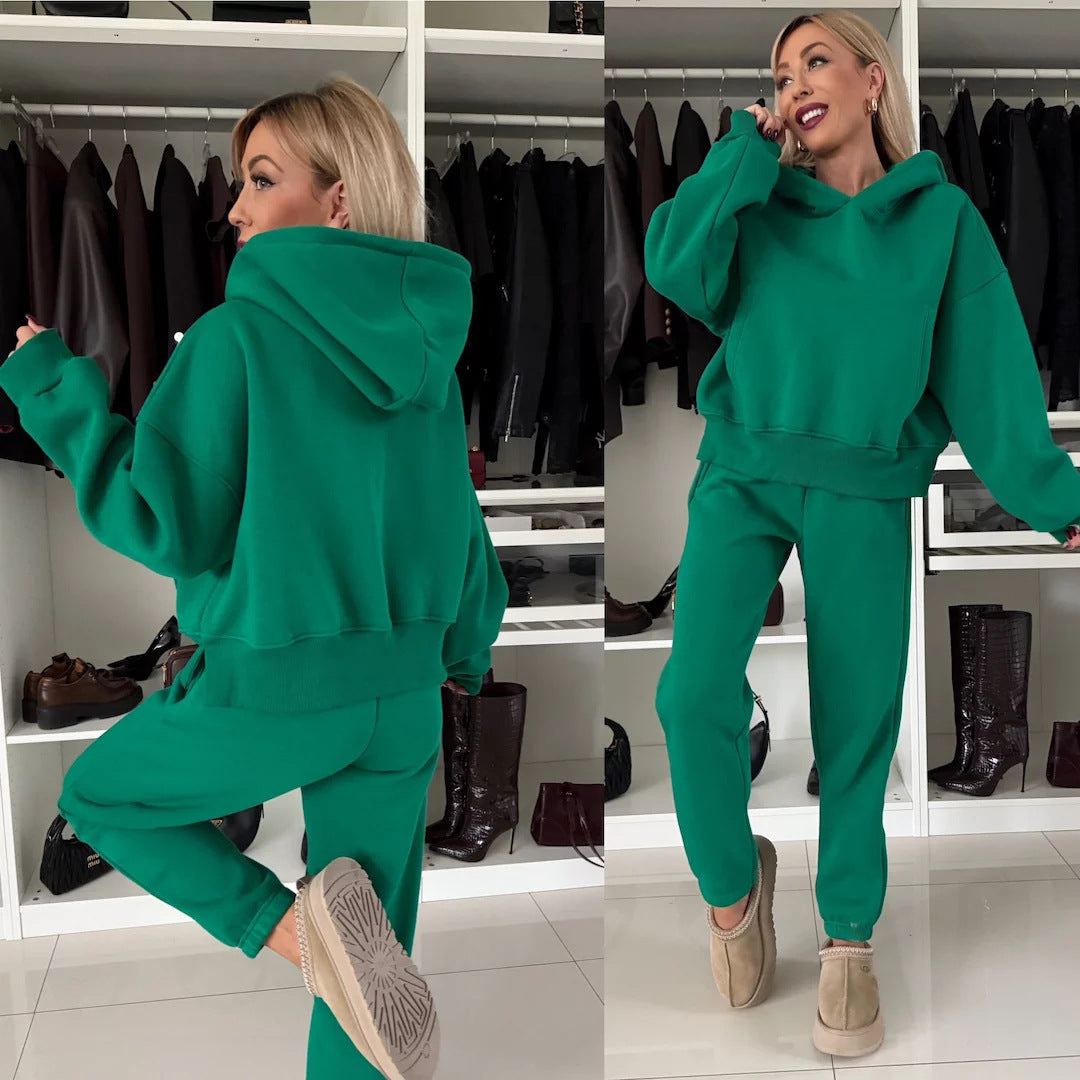 Women's Long-sleeved Hooded Sweater Two-piece Set