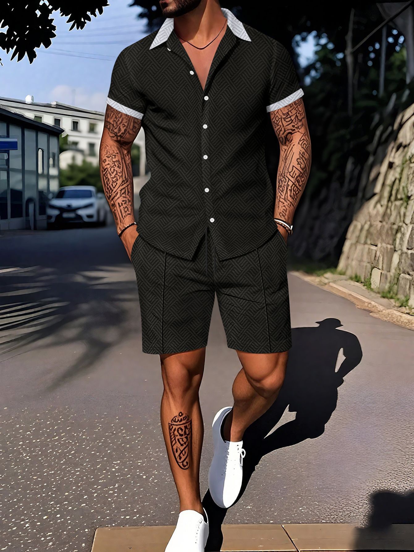 Men's Digital Printing Casual Short Sleeve Suit