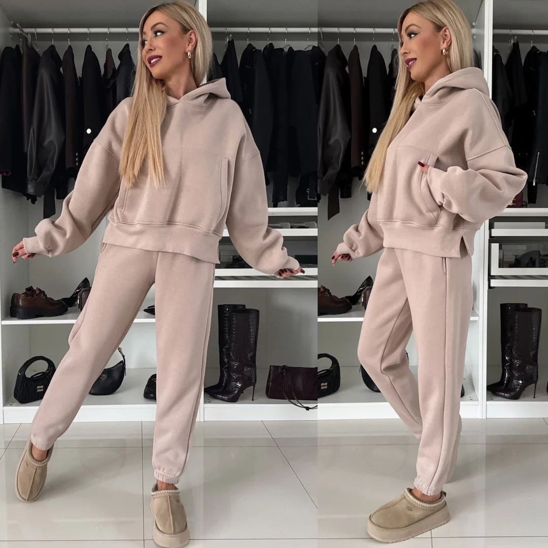 Women's Long-sleeved Hooded Sweater Two-piece Set