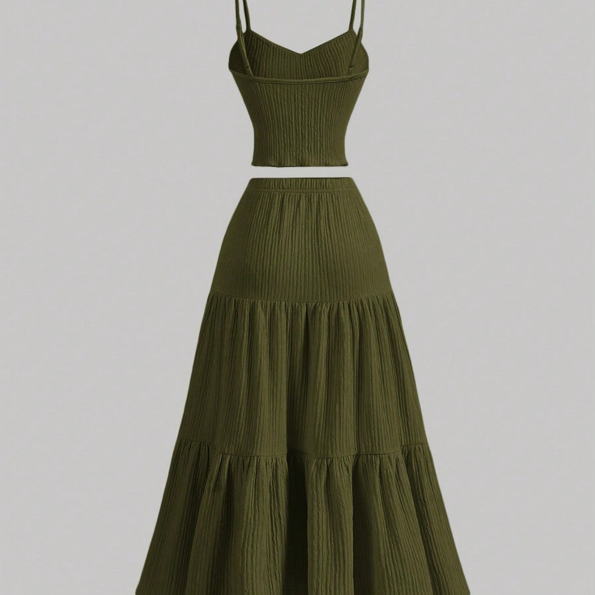 Casual Solid Color Ribbed Fit Vest Top And Ruched Hem A- Line Skirt - Outfit Emporium