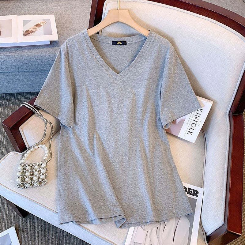 Pure Cotton Summer V-neck Short Sleeve T-shirt - Outfit Emporium