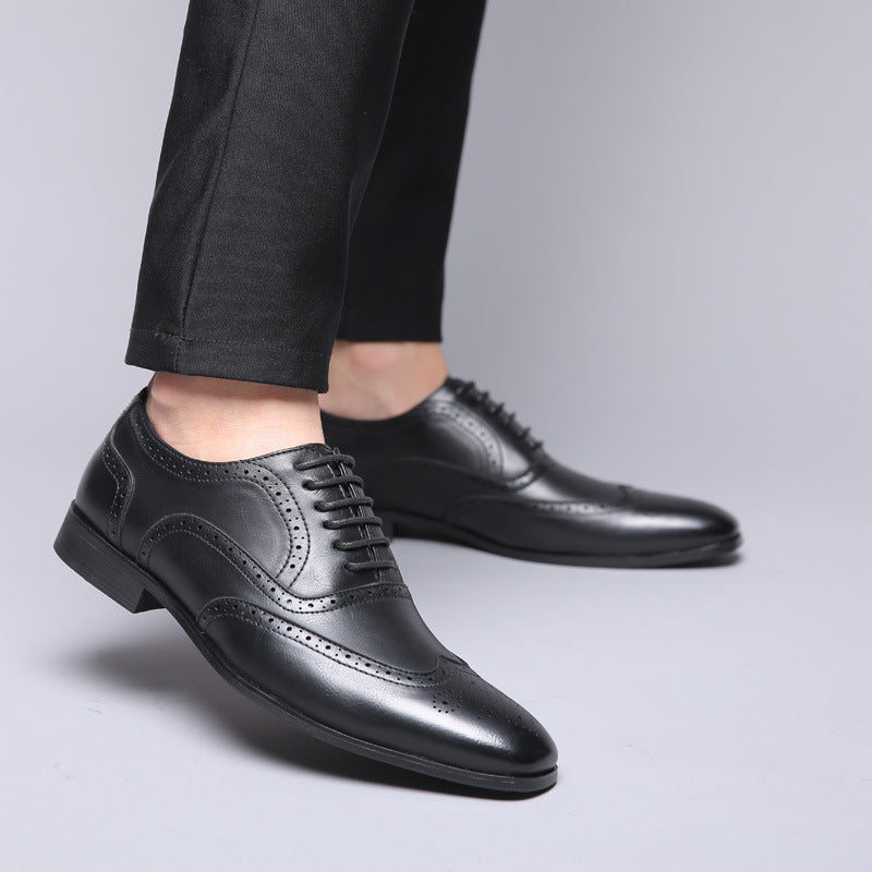 British block carved business leather shoes - Outfit Emporium