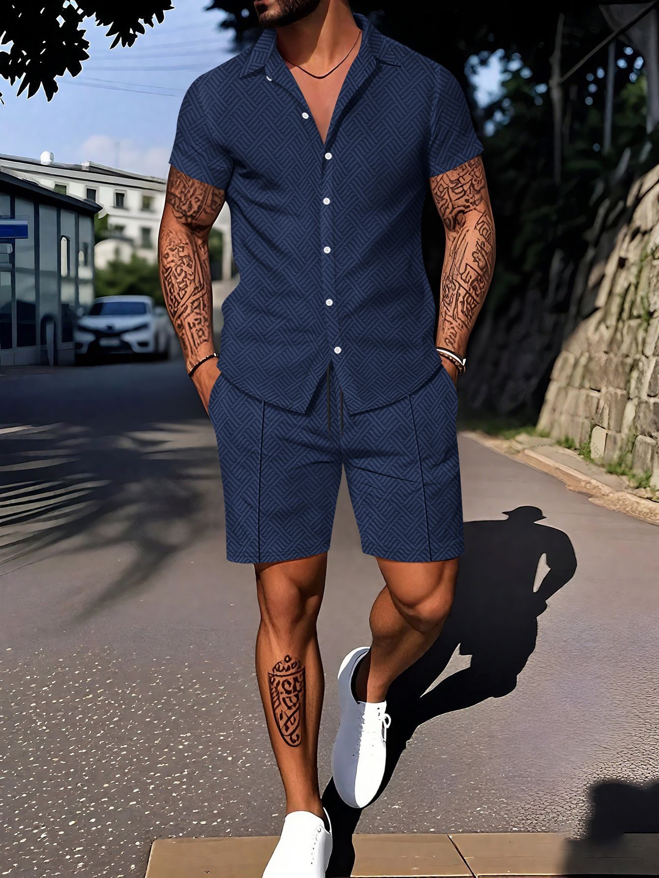 Men's Digital Printing Casual Short Sleeve Suit