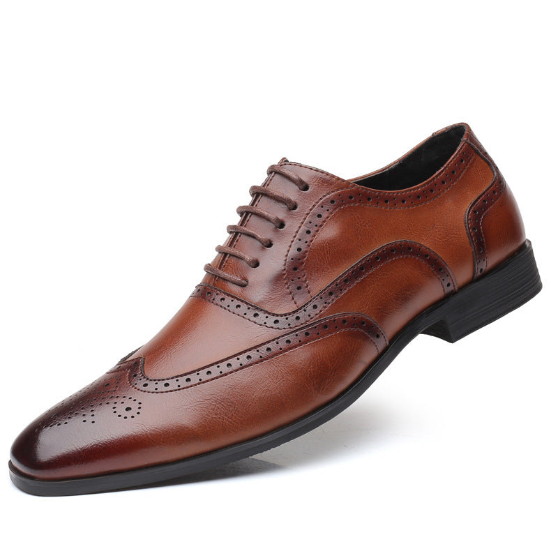 British block carved business leather shoes - Outfit Emporium