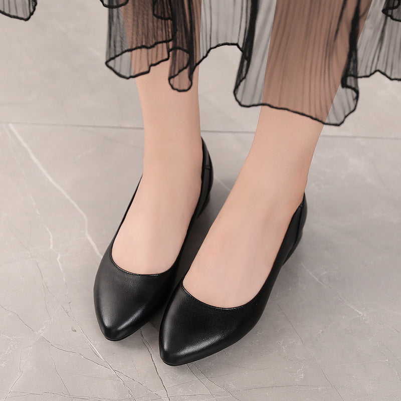 Autumn Cowhide Flat Pointed Low-cut Shoes - Outfit Emporium