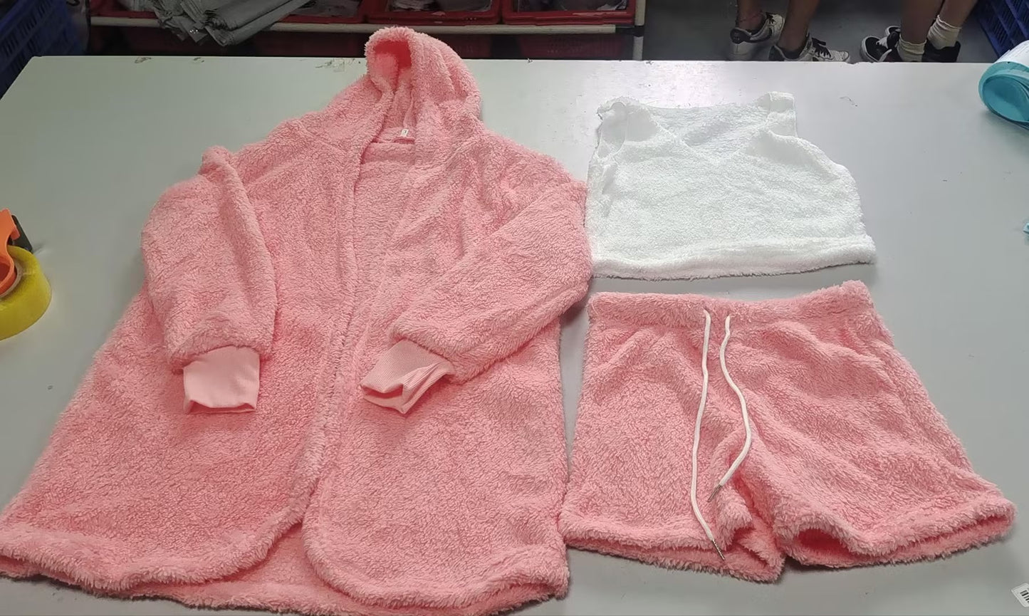 3pcs Long Sleeve Crop Tank Top And Drawstring Shorts Pajamas - Outfit Emporium