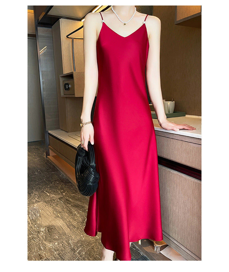 Women's Spring And Summer New Silk Satin High-grade Suspenders Dress - Outfit Emporium