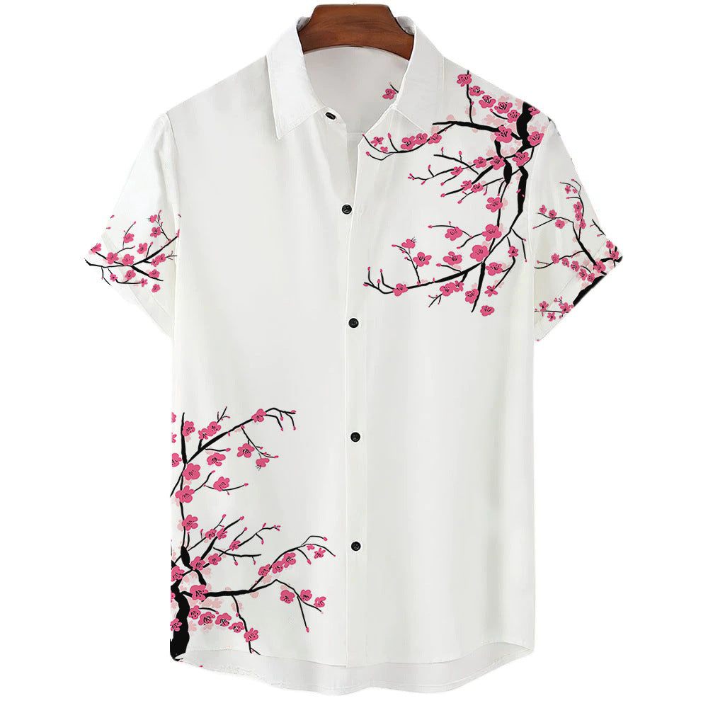Men's Clothing Casual Printed Plant Pattern High Quality Short Sleeve Shirt