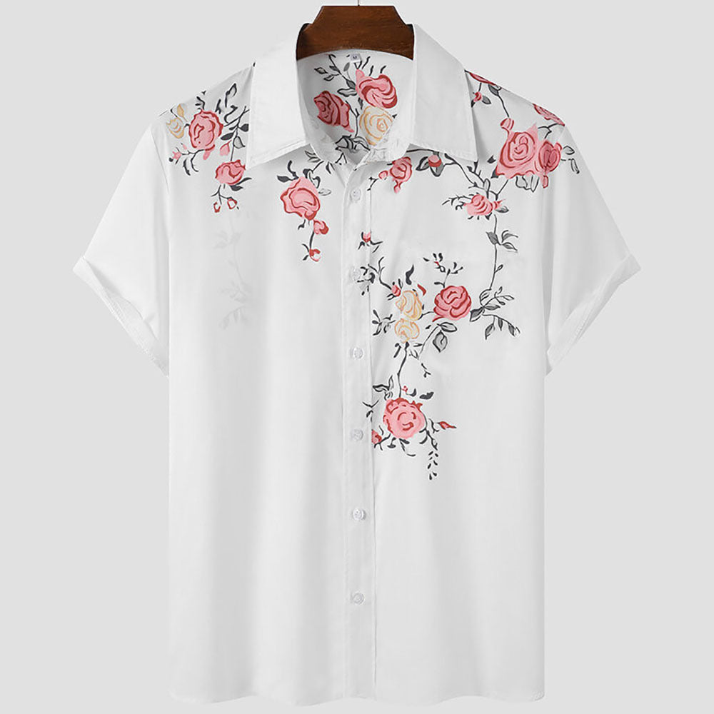 Men's Clothing Casual Printed Plant Pattern High Quality Short Sleeve Shirt