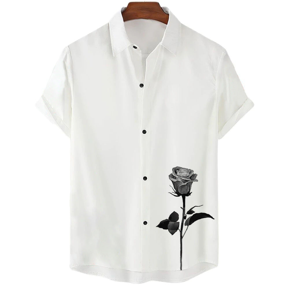 Men's Clothing Casual Printed Plant Pattern High Quality Short Sleeve Shirt