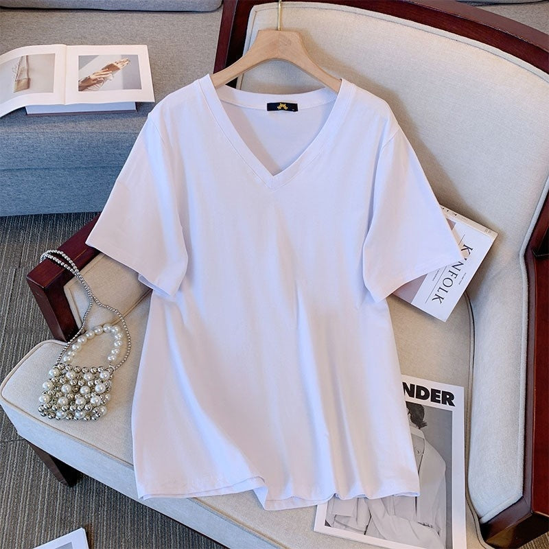 Pure Cotton Summer V-neck Short Sleeve T-shirt - Outfit Emporium