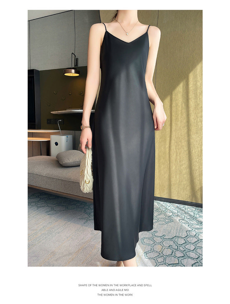 Women's Spring And Summer New Silk Satin High-grade Suspenders Dress - Outfit Emporium