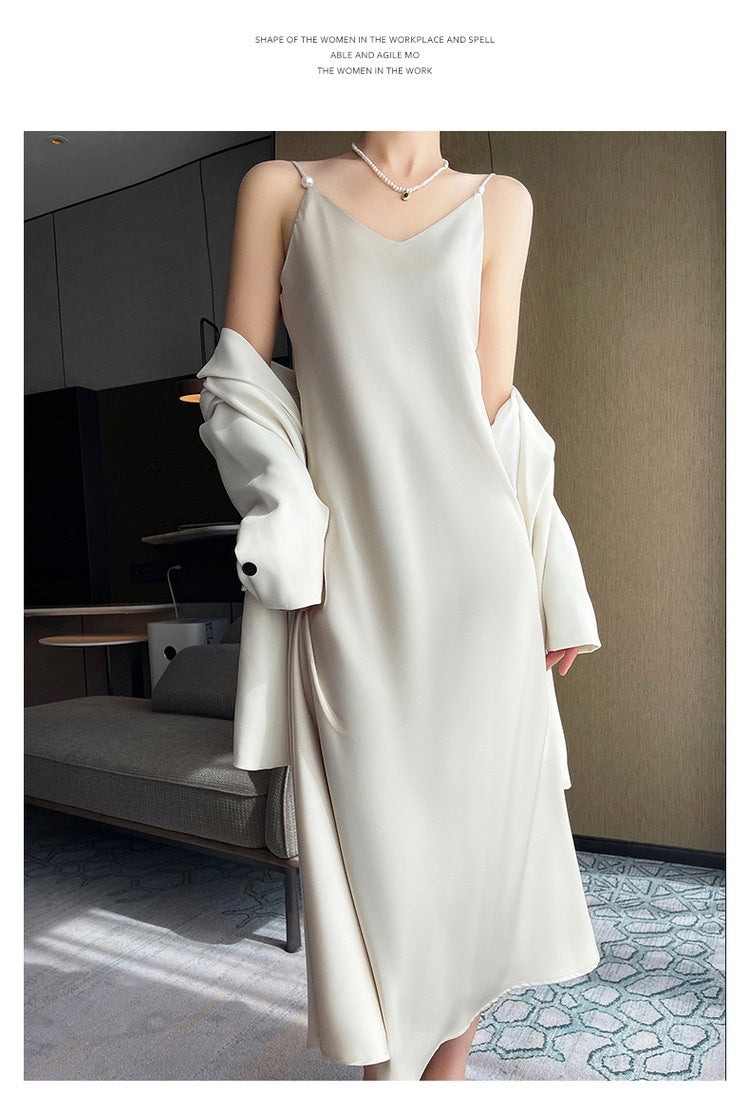 Women's Spring And Summer New Silk Satin High-grade Suspenders Dress - Outfit Emporium