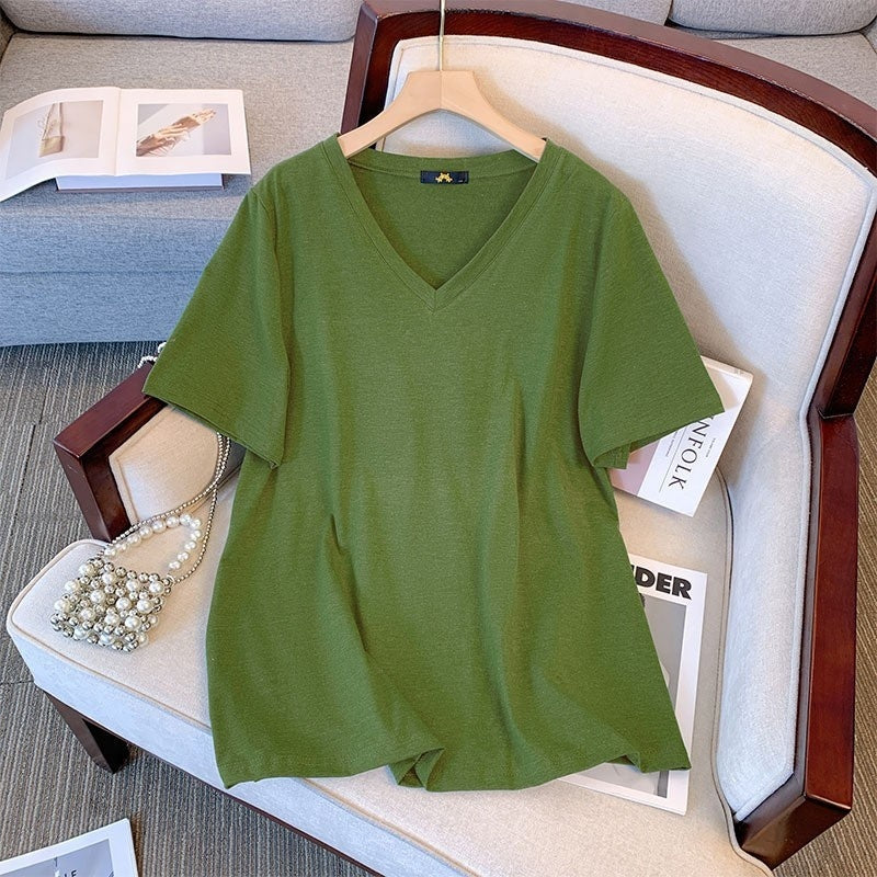 Pure Cotton Summer V-neck Short Sleeve T-shirt - Outfit Emporium
