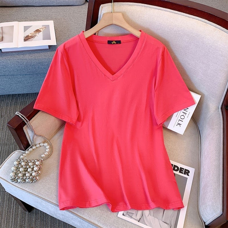Pure Cotton Summer V-neck Short Sleeve T-shirt - Outfit Emporium
