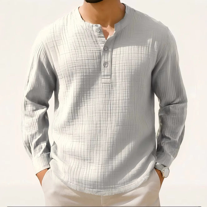 Cotton And Linen Long Sleeve T-shirt Round Neck