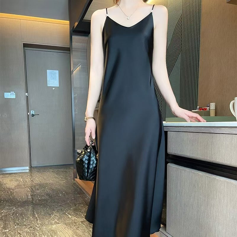 Women's Spring And Summer New Silk Satin High-grade Suspenders Dress - Outfit Emporium
