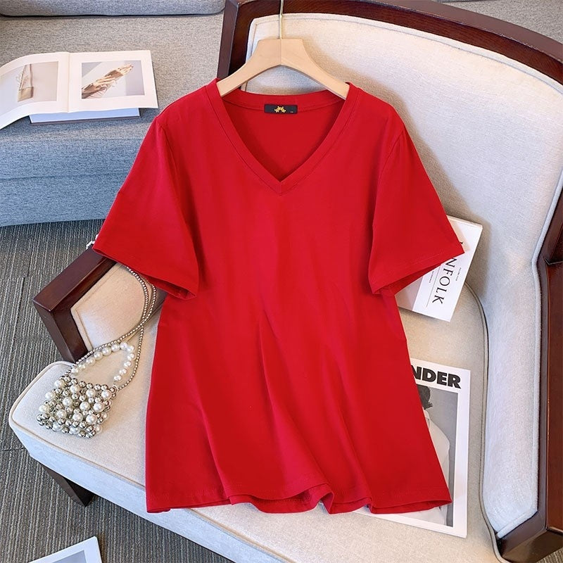 Pure Cotton Summer V-neck Short Sleeve T-shirt - Outfit Emporium
