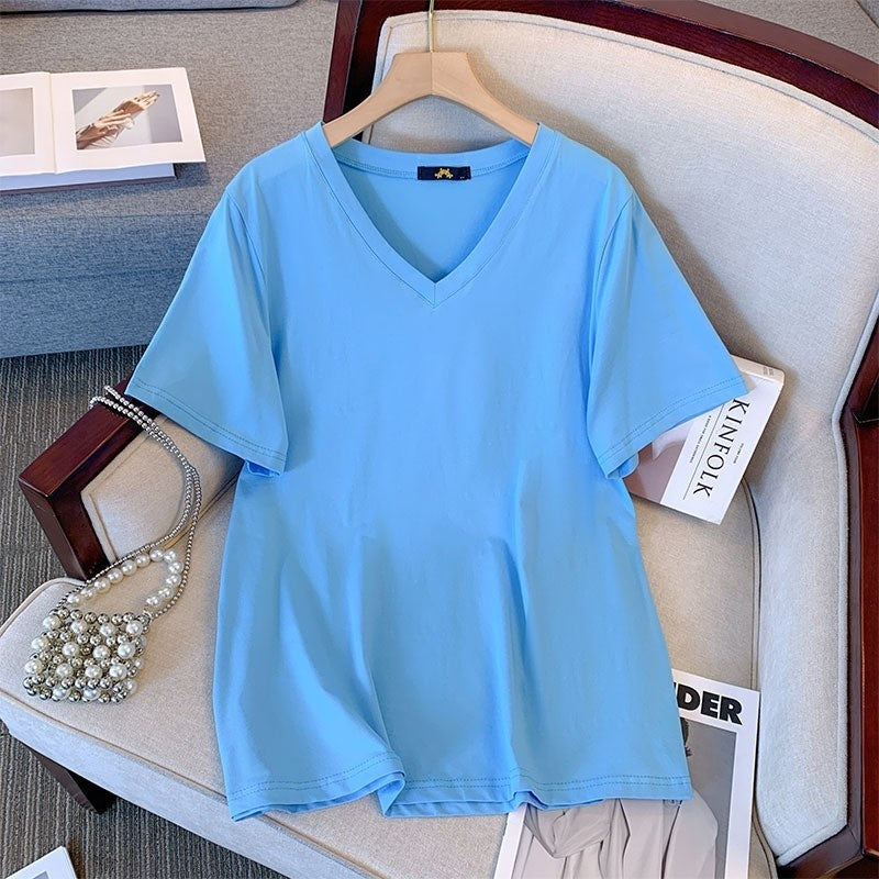 Pure Cotton Summer V-neck Short Sleeve T-shirt - Outfit Emporium