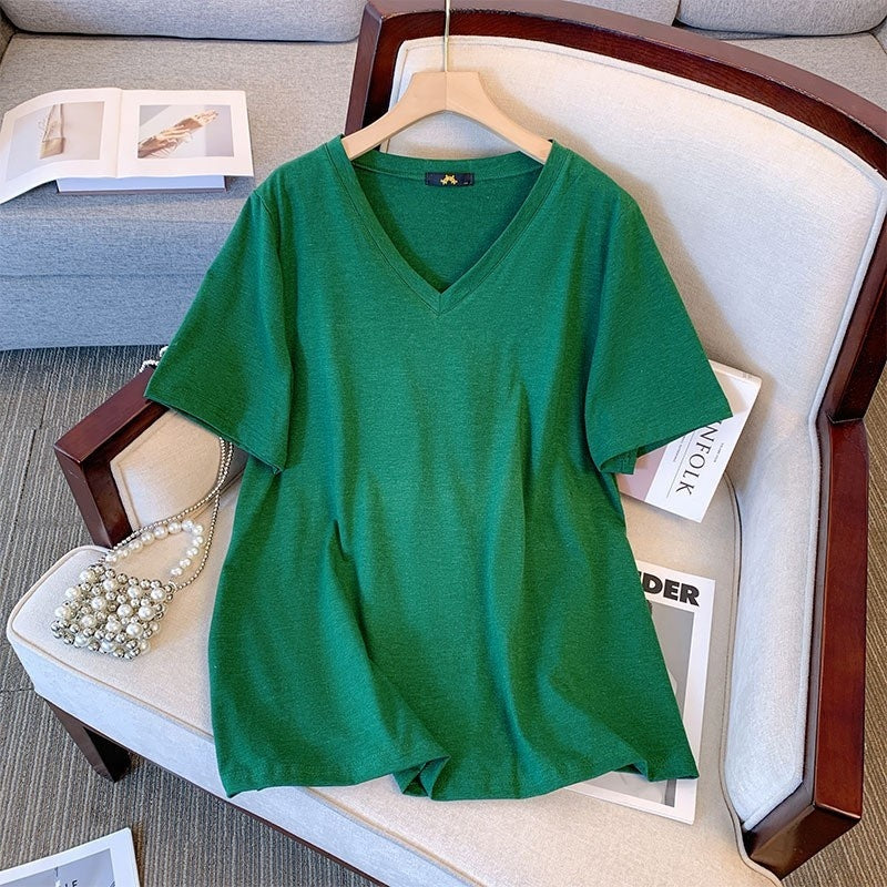 Pure Cotton Summer V-neck Short Sleeve T-shirt - Outfit Emporium