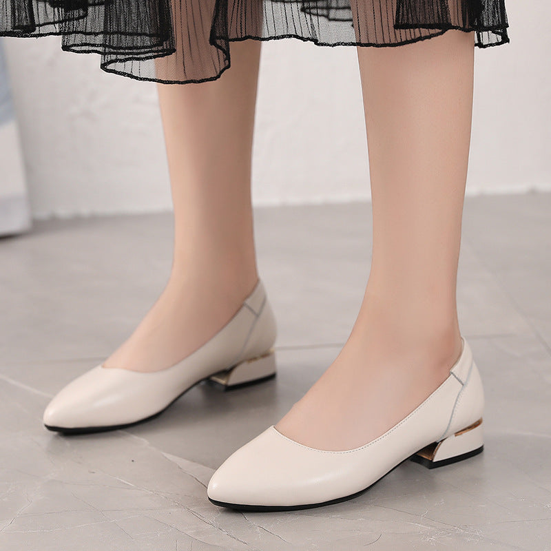 Autumn Cowhide Flat Pointed Low-cut Shoes - Outfit Emporium